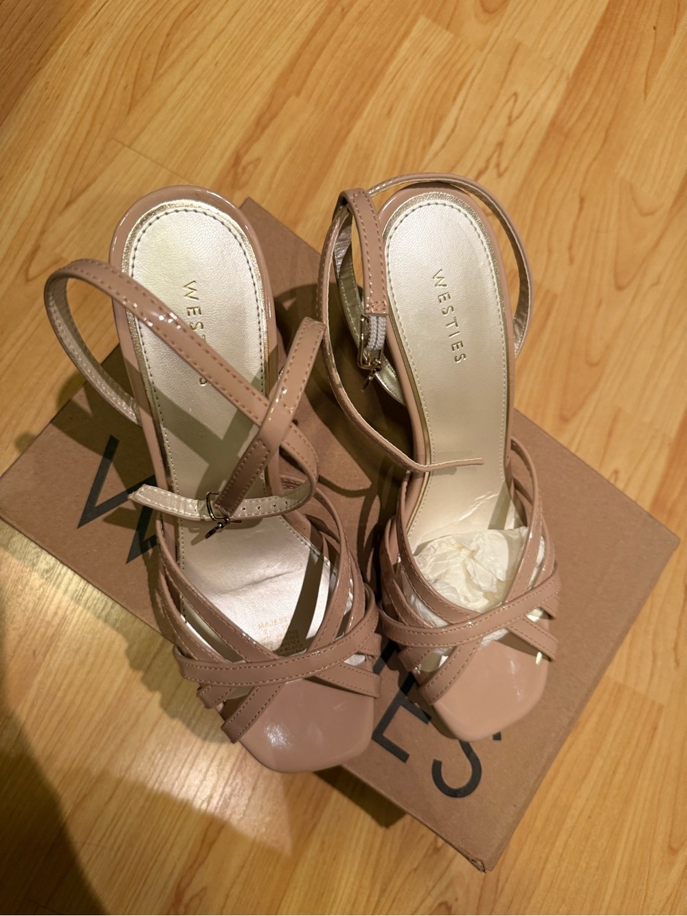 Nine West Patent Nude Strappy Slingback Heels